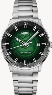 MIDO Orologio Commander sfumatura automatico (40mm) quadrante verde affumicato trasparente / braccialetto acciaio inossidabile M0214071141103