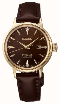 Seiko Presage Cocktail Automatic Rose Gold Case Brown Leather