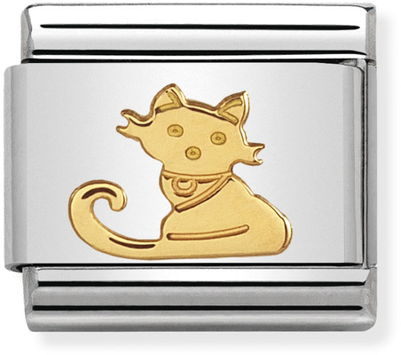 Nomination Classic Seated Cat 18ct Gold & Steel Charm 030112/32