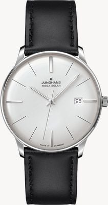 Junghans マイスター メガソーラー電波時計（38mm）マットホワイト文字盤/ブラックレザーストラップ 59/4603.02
