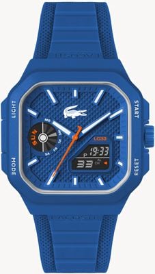 Lacoste Wielofunkcyjny zegarek kwadratowy LC33 (35 mm) z niebieską tarczą i niebieskim silikonowym paskiem 2011504