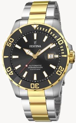 Festina Diver Automatik (44mm) schwarzes Zifferblatt / zweifarbiges Edelstahlarmband F20532/2