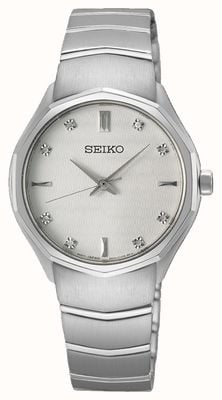 Seiko Caprice diamant (30 mm) cadran blanc / bracelet en acier inoxydable SUR615P1