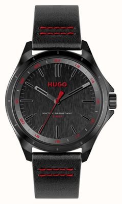 HUGO Mostrador preto #completo (42 mm) masculino / pulseira de couro preta 1530321