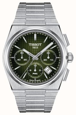 Tissot 男士 prx 自动计时码表（42 毫米）绿色表盘/不锈钢表链 T1374271109100