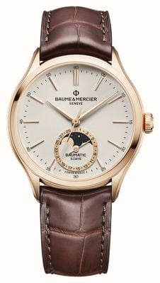 Baume & Mercier Clifton Baumatic Moonphase 18K (39mm) Grained Off-White Dial / Interchangeable Brown Alligator Strap M0A10736