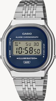 Casio Montre chronographe alarme illuminateur série A140 (36,8 mm) cadran bleu dégradé / bracelet acier inoxydable A140WE-2AEF