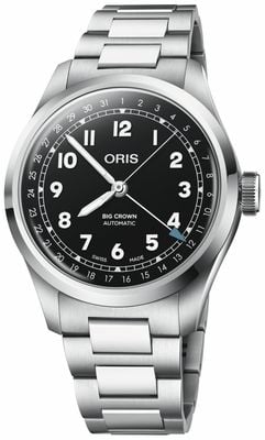 ORIS Große Krone, Zeigerdatum, Automatik (40 mm), schwarzes Zifferblatt / Edelstahlarmband 01 754 7798 4064-07 8 20 06
