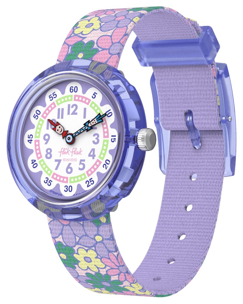 Flik Flak Champs de fleurs (31,85 mm) cadran blanc et violet montre