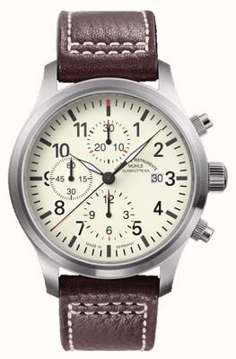 Mühle Glashütte Terrasport i cronografo cinturino in pelle quadrante crema M1-37-77-LB