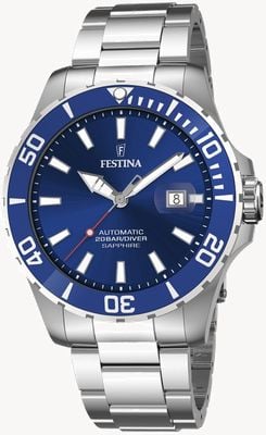 Festina Taucherautomatik (44 mm) blaues Zifferblatt / Edelstahlarmband F20531/3