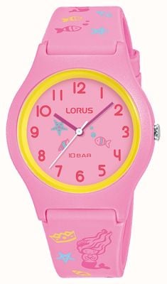 Lorus Детские подводные часы 100 м (34 мм), розовый циферблат/розовый силикон RRX49HX9