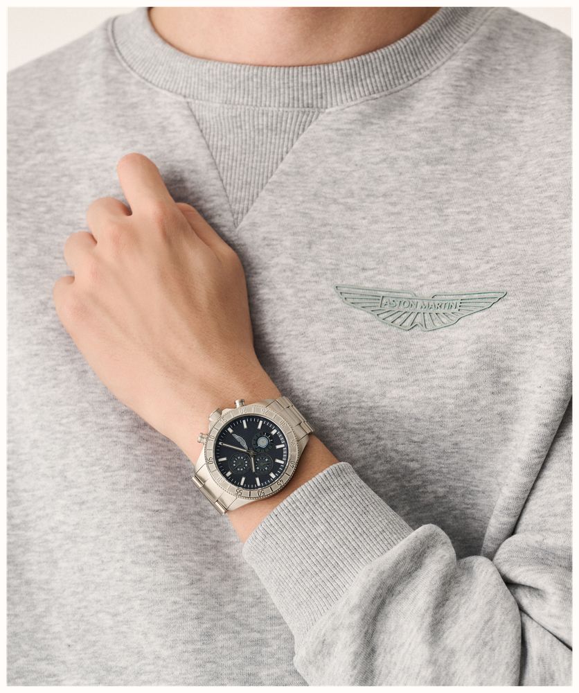 Aston Martin SPT Icon Quartz Chronograph (44.5mm) Navy Blue Dial / Steel Bracelet + Leather Strap MTIS3F607 - alternate view 6