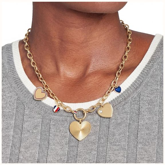 Tommy Hilfiger Gold Tone IP Stainless Steel and Crystal Heart Charm Necklace 2781065 - vista alternativa 2