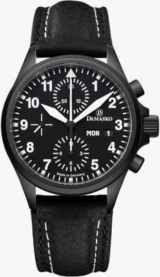 Damasko DC56 Damest Chronograph Top Automatik (40 mm) schwarzes Zifferblatt / schwarzes Lederarmband DC56-BLACK BLACK LEATHER