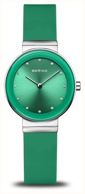 Bering Mostrador clássico feminino (29 mm) verde/pulseira de silicone verde 10129-808