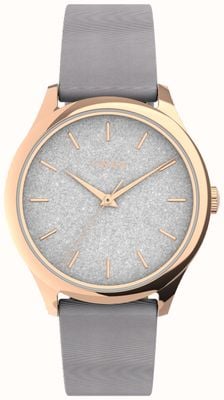 Timex Koperta w kolorze różowego złota ze srebrną brokatową tarczą i srebrnym paskiem TW2V01000