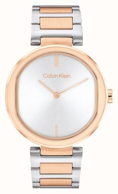 Calvin Klein Sensação feminina | mostrador prateado | pulseira de aço inoxidável de dois tons 25200251