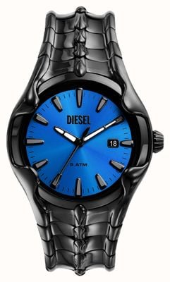 Diesel Cadran bleu vert (44 mm) pour homme / bracelet en acier inoxydable noir DZ2198