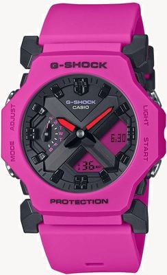 Casio G-Shock Core GA-2300 (42,1 mm) schwarzes Hybrid-Zifferblatt / rosafarbenes Harzarmband Uhr GA-2300-4AER