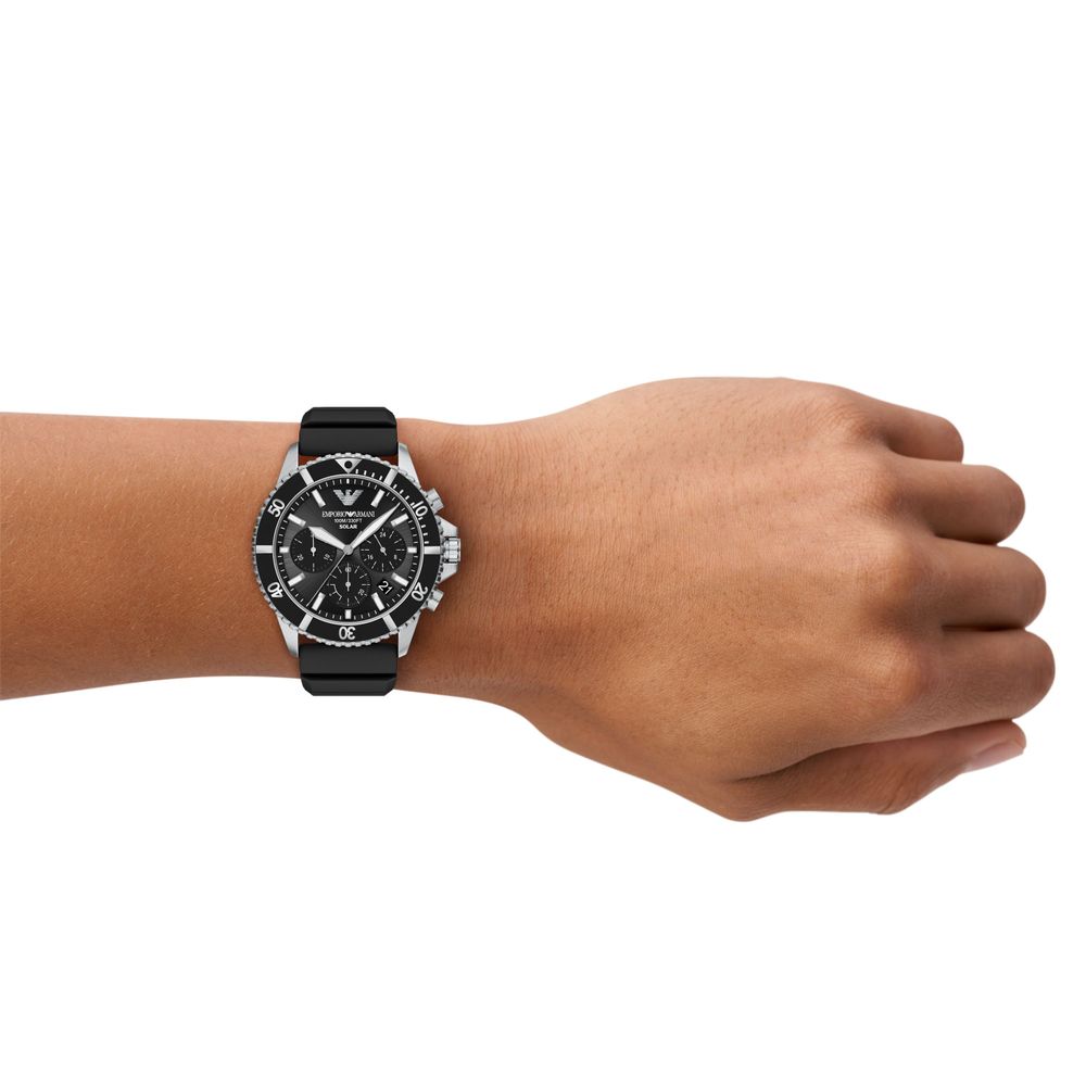 Emporio Armani Solar Chronograph (44mm) Black Dial / Black Silicone Strap AR11830 - alternative Ansicht 6