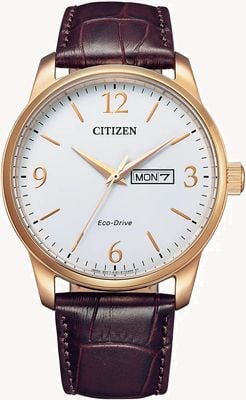 Citizen Eco-Drive-Herrenarmband mit weißem Zifferblatt und braunem Lederarmband BM8553-16A