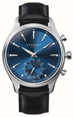 Kronaby Sekel hybride smartwatch (41 mm) blauwe wijzerplaat / zwarte Italiaanse lederen band S3758/1