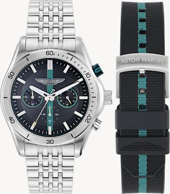 Aston Martin Thrill CLP Quartz Chronograph (45mm) Black Dial / Steel Bracelet & Silicone Strap MTRL1F607