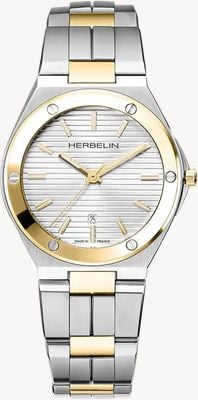 Herbelin Cap Camarat Quarz (33 mm) silbernes Zifferblatt / zweifarbiges Edelstahlarmband 14545BT11N