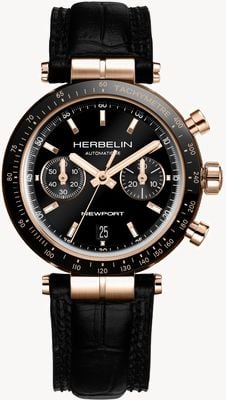 Herbelin Newport Heritage Chronograph Limited Edition (42mm) Black Dial / Black Leather Strap 256TRCN14