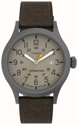 Timex Expedition scout mostrador cáqui em bronze / pulseira em couro marrom escuro TW4B23100