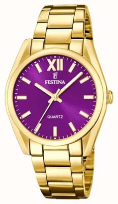Festina Ladies Gold-Toned Purple Sunray Dial Watch F20640/3