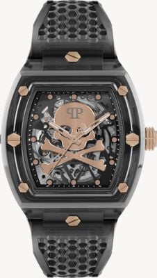 Philipp Plein HIGH-CONIC THE $KELETON CRYSTAL (44mm) Skeleton Dial / Black Bio TPU Plastic Strap PWPTA0424