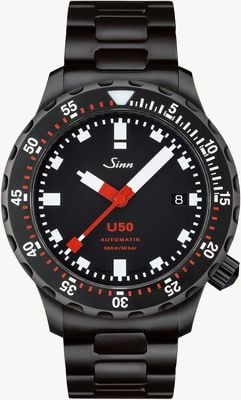 Sinn U50 SDR | czarna bransoleta PVD | zegarek z czarną tarczą 1050.020 PVD BRACELET