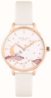 Radley Feminino | mostrador branco | ouro rosa | pulseira de couro branco RY21484