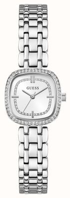 Guess Hazel Quarzuhr mit drei Zeigern (25 mm), silbernes Zifferblatt / Edelstahlarmband GW1018L1