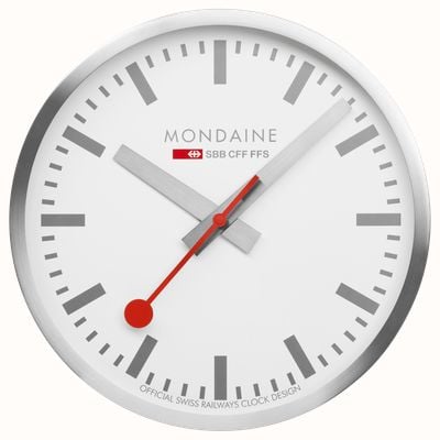 Mondaine SBB 壁掛け時計 (40 cm) ホワイト文字盤 / シルバートーンのアルミケース A995.CLOCK.17SBV