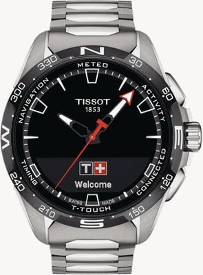 Tissot T-Touch Połącz czarną tarczę z tytanu słonecznego (47,5 mm) / tytanową bransoletę T1214204405100