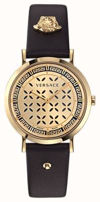 Versace Esfera dorada de nueva generación (35 mm) / cuero negro VE3M01023