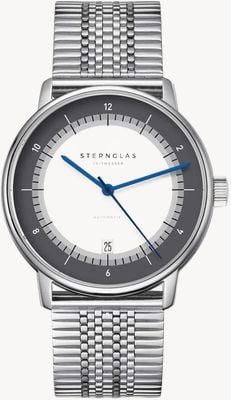 STERNGLAS Naos Edition 60 Automatik (38 mm) weißes und graues Zifferblatt / Edelstahl-Superslim-Armband S02-NAP16-ME08