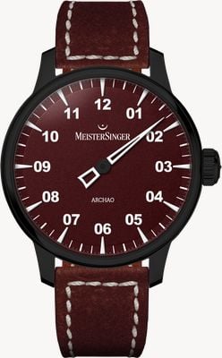 MeisterSinger Archao automático DLC (43 mm) mostrador granulado vermelho escuro / pulseira de couro vermelho escuro AR911BL