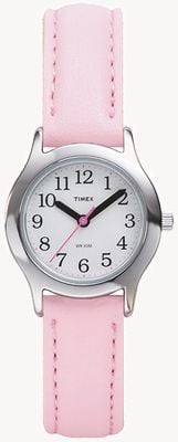 Timex Montre enfant classique (23 mm), cadran blanc / bracelet en similicuir rose T79081