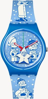 Swatch X the simpsons tidings of joy (34 mm) esfera impresa en azul / correa de silicona impresa en azul SO28Z126