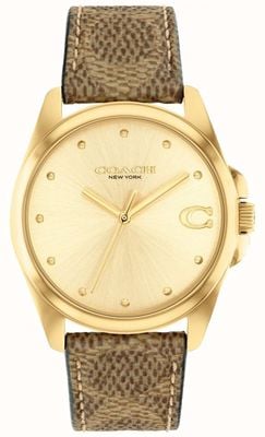 Coach Greyson feminino | mostrador de ouro | pulseira de couro marrom 14504111
