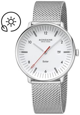 Mondaine Doppio Solar (41mm) Matte White Dial / Stainless Steel Mesh Bracelet MLE.41910.SM