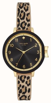 Kate Spade Park Row (34 mm) zwarte wijzerplaat / siliconen band met luipaardprint KSW1485