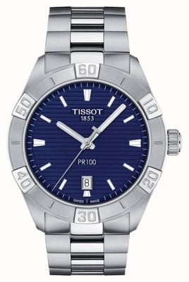 Tissot Pr100 sport | mostrador azul | pulseira de aço inoxidável T1016101104100