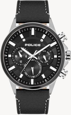 Police Kismet 石英计时码表（47 毫米）黑色表盘/黑色皮革表带 PEWJF2195141