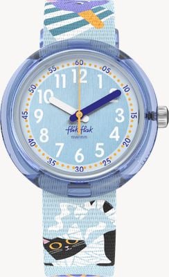 Flik Flak TUTAN-TIME (31.85mm) Blue Dial / Blue Ancient Egypt Recycled PET Fabric Strap FPNP156