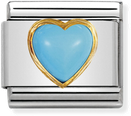 Nomination Classic STONES HEARTS In Stainless Steel With 18ct Gold TURQUOISE Charm 030501/06